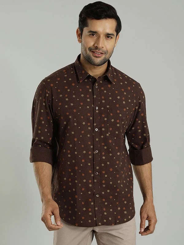 Indian Terrain Men All Over Print Brown Shirt